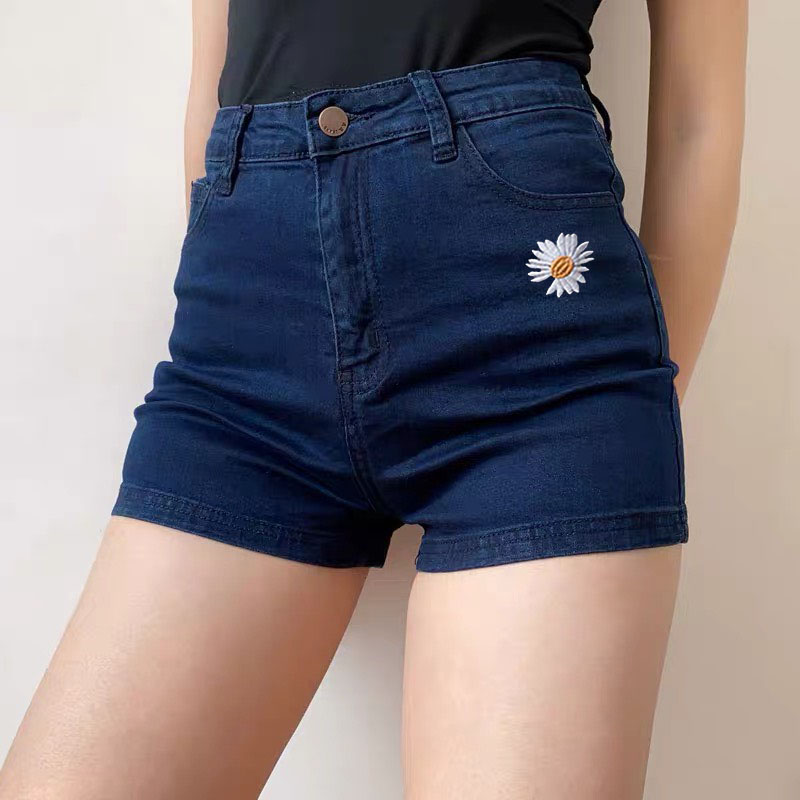[HCM]Quần đùi đen tuyền xanh đậm truyền thống co dãn mạnh in hình hoa cúc 2730 - MoliJeans