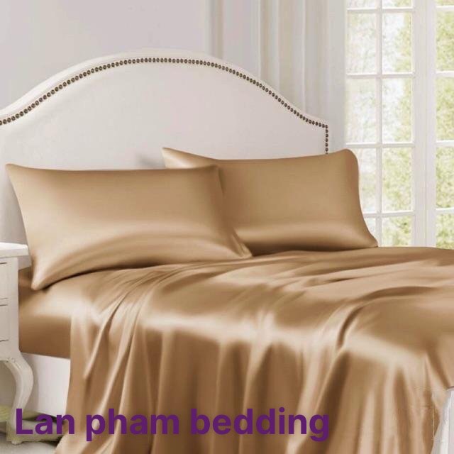 ( Lụa Loại 1) Ga - Drap Giường Lẻ Phi Lụa Lan Pham Bedding - Màu Vàng Đồng