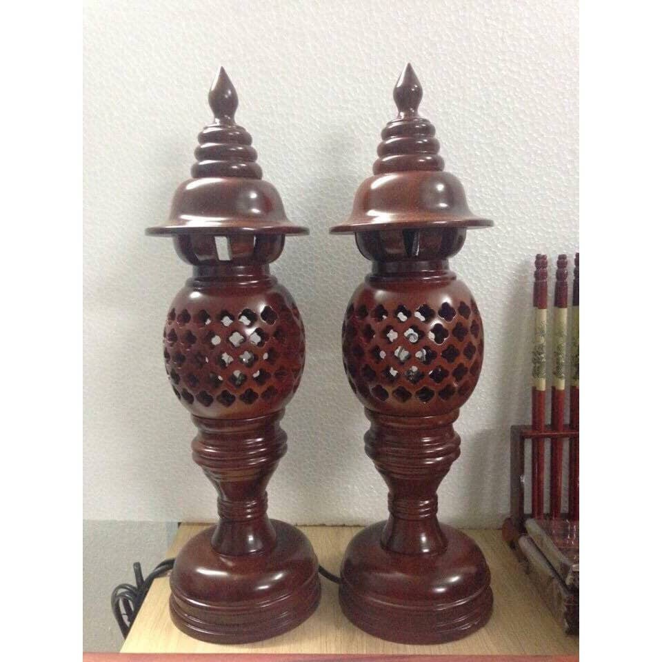 Cặp đèn thờ bằng gỗ cao 36 cm