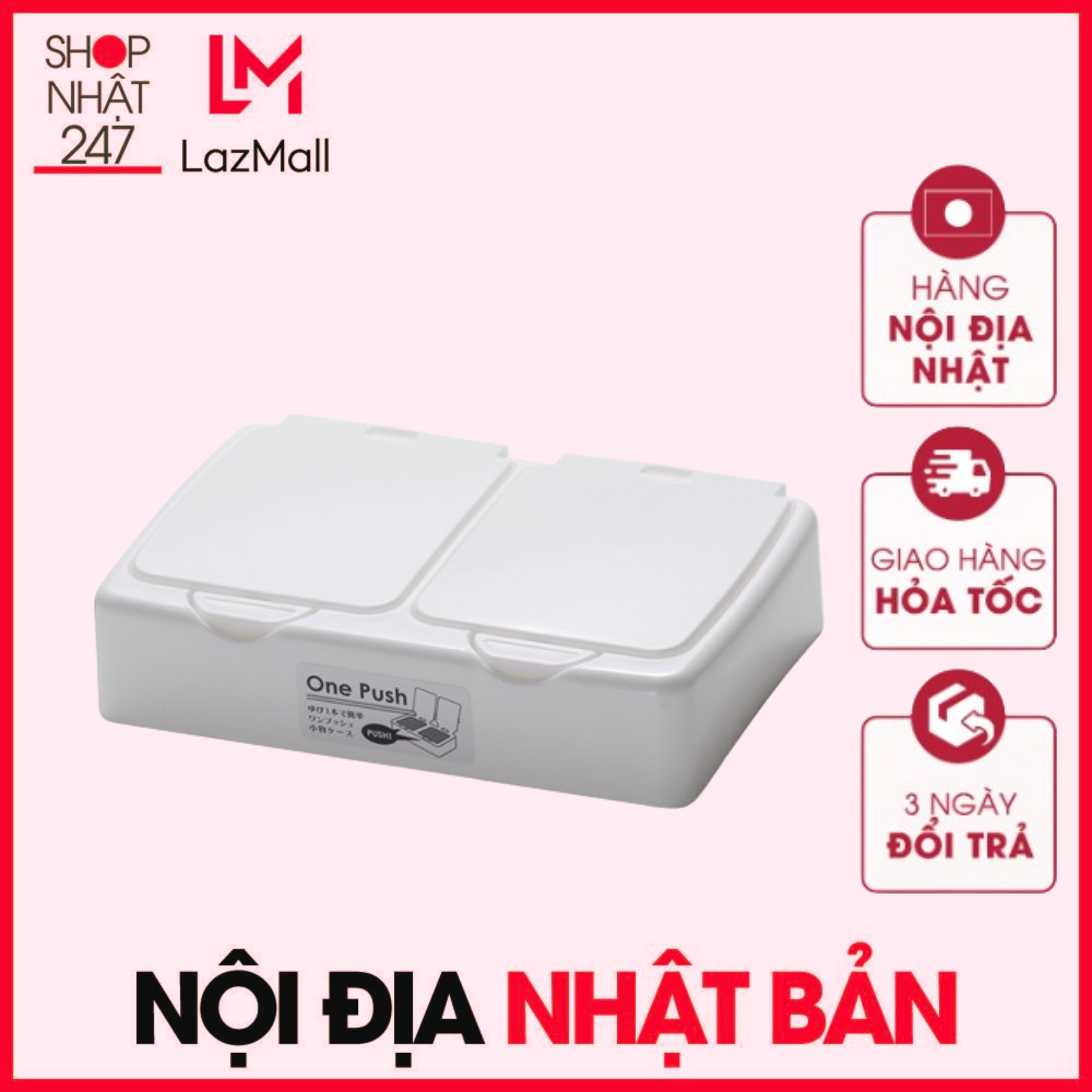 Hộp đựng vật dụng nắp bật 2 ngăn nội địa Nhật Bản