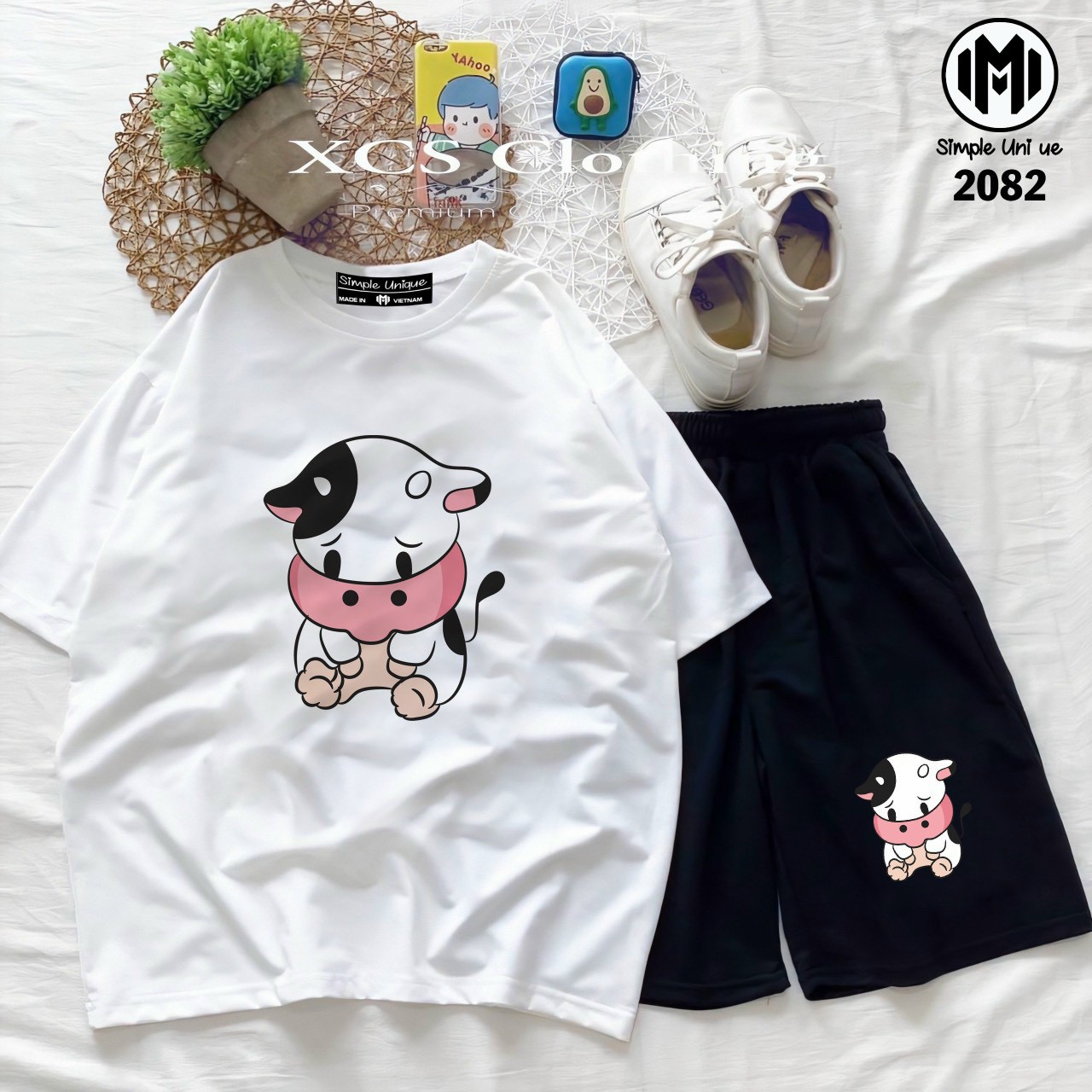 Set bộ quần áo nam nữ Unisex hoạt hình Bò Sữa, set bộ hoạt hình quần cartoon kèm áo thun nữ form rộng tay lỡ unisex, set đồ unisex, set hoạt hình nhiều mẫu