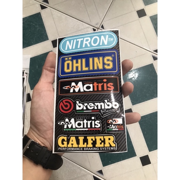 Sét Tem Dán Mini Chữ Nitron,Ohlins,Matric,Brembo,Galfer