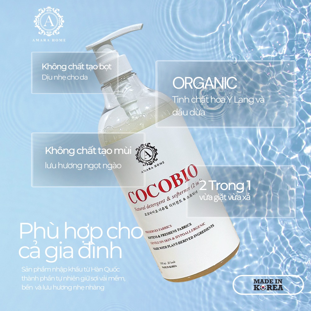 Nước Giặt Xả Organic 2in1 AMARA HOME COCOBIO | Hương Thơm Từ Thiên Nhiên, Không Hoá Chất, Công Nghệ Hàn Quốc