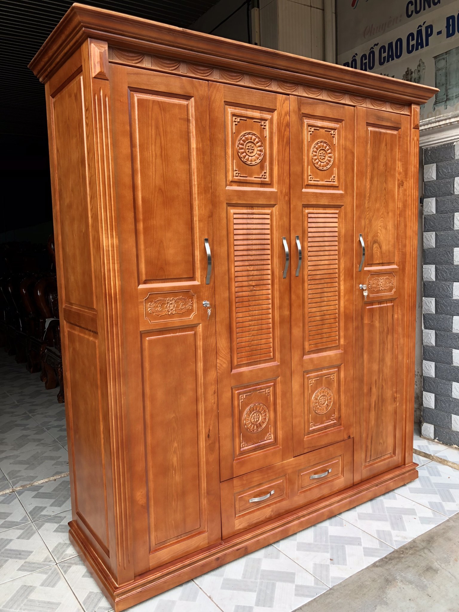 [Trả góp 0%] Tủ Quần Áo Gỗ Sồi Pháp 4 cánh - 1.8m, TỦ quần áo bằng gỗ