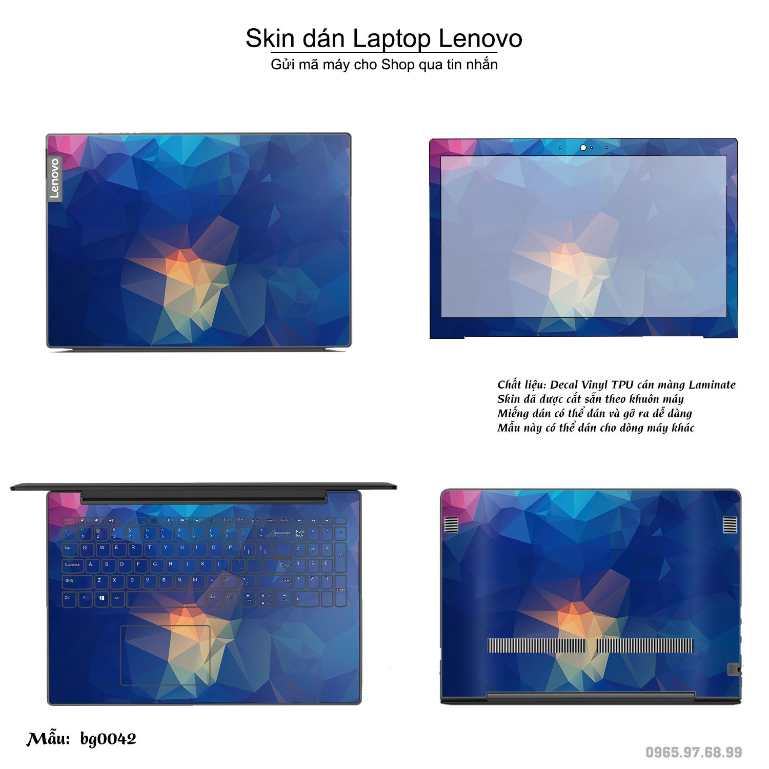 Decal Skin dán Laptop Lenovo mẫu Vân kim cương