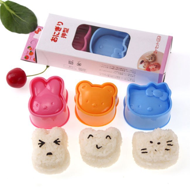 Bộ 3 Khuôn Ép Cơm Bento Mèo Thỏ Gấu . .