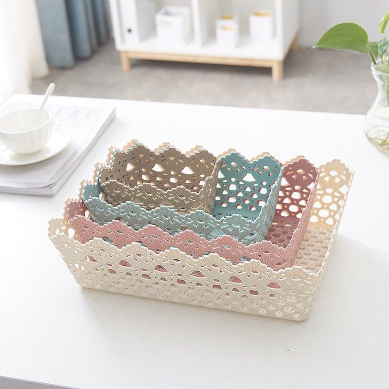 Rổ nhựa giả đan mây - rổ nhựa, khay nhựa đựng đồ đa năng màu pastel