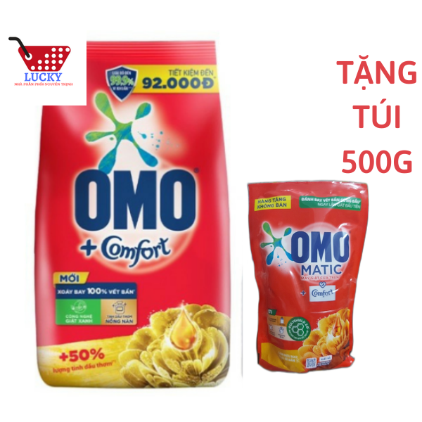 Bột giặt Omo Comfort 5,3Kg Tinh Dầu Thơm Nồng Nàn + Tặng túi nước giặt Omo Matic 500g