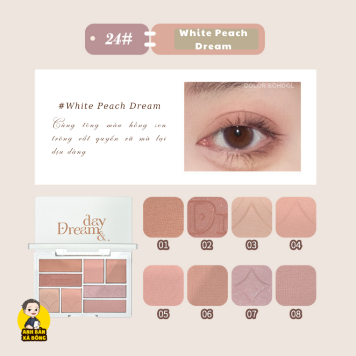 Bảng phấn mắt 8 ô nhũ lì color school 8-color dream day eyeshadow palette cs010
