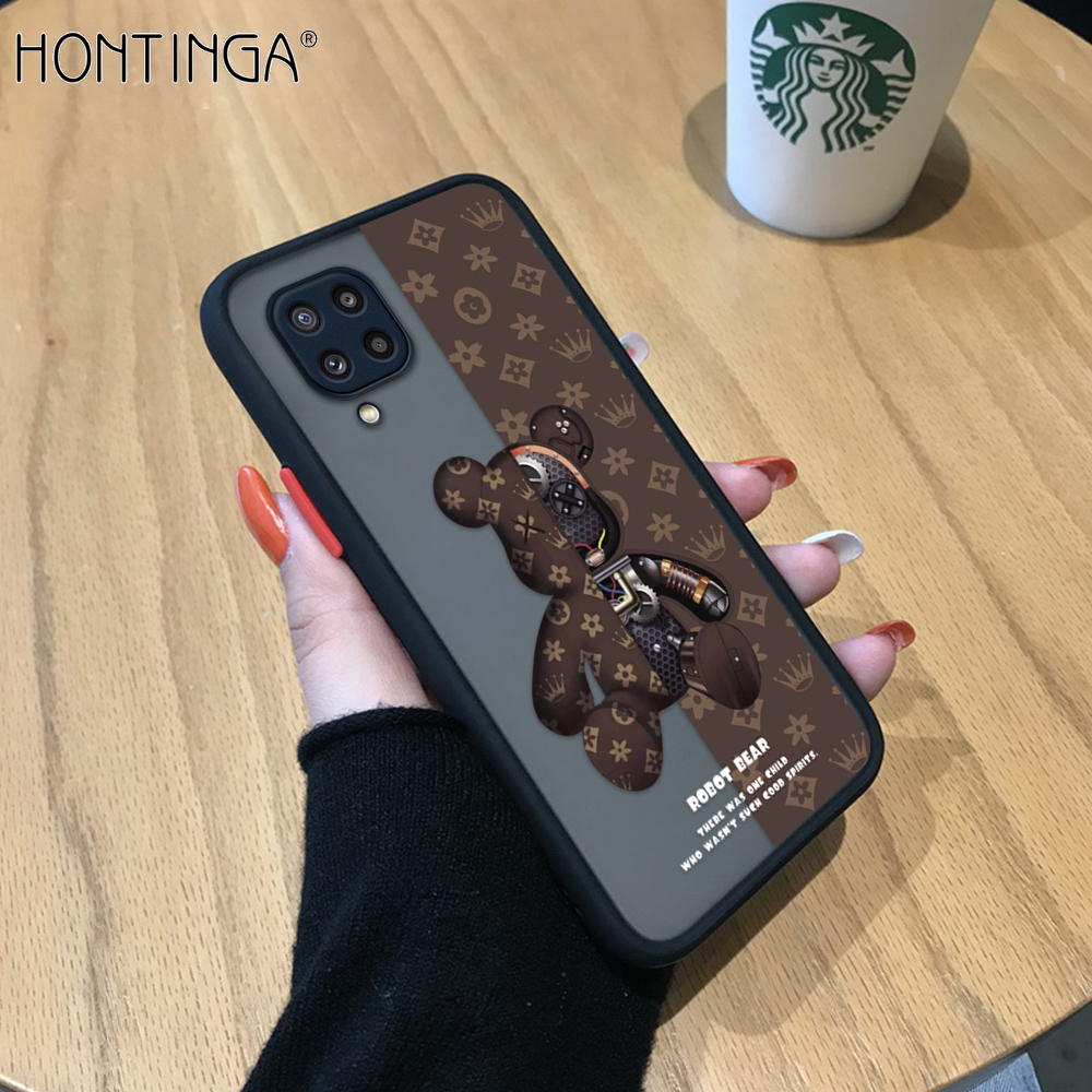 Hontinga Casing Case For Samsung Galaxy M32 Case Cute Cartoon Mechanical Bear Frosted Casing Transparent Phone Case Full Cover Camera Protect Clear Case Hard Case For Boys For Girls