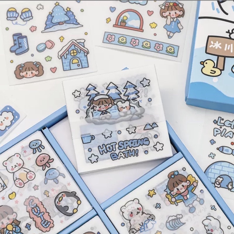 Sticker hộp 100 tấm cute Polar World (PVC)