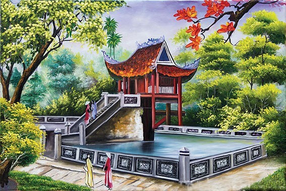Tranh phong cảnh chùa một cột hà nội tặng khung tranh trang trí miễn phí   Lazadavn