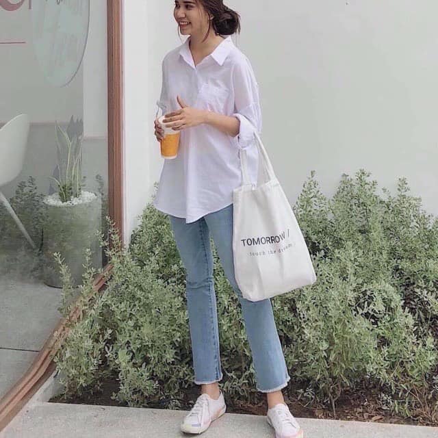 Áo sơ mi nữ phom thụng, áo sơ mi trắng phom rộng