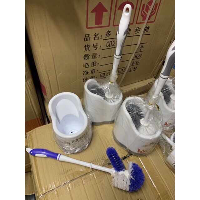 Chổi cọ toilet 2 mặt kèm ống cắm tiện lợi