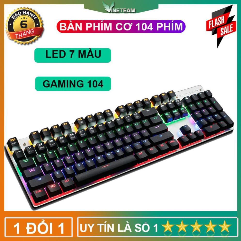 Bàn Phím Gaming k100 có 104 phím Led Rainbow 12 Chế Độ Đèn Led 26 phím nhấn đồng thời swith blue