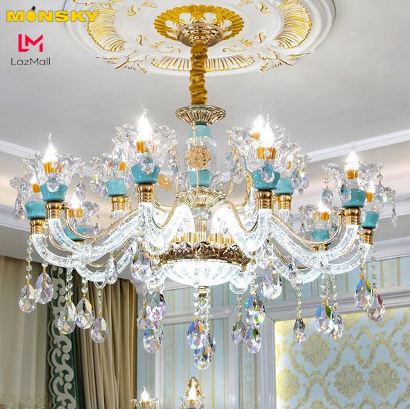 Đèn chùm MONSKY PAGEN pha lê phát sáng loại 15 tay sang trọng trang trí nhà cửa hiện đại - kèm bóng LED