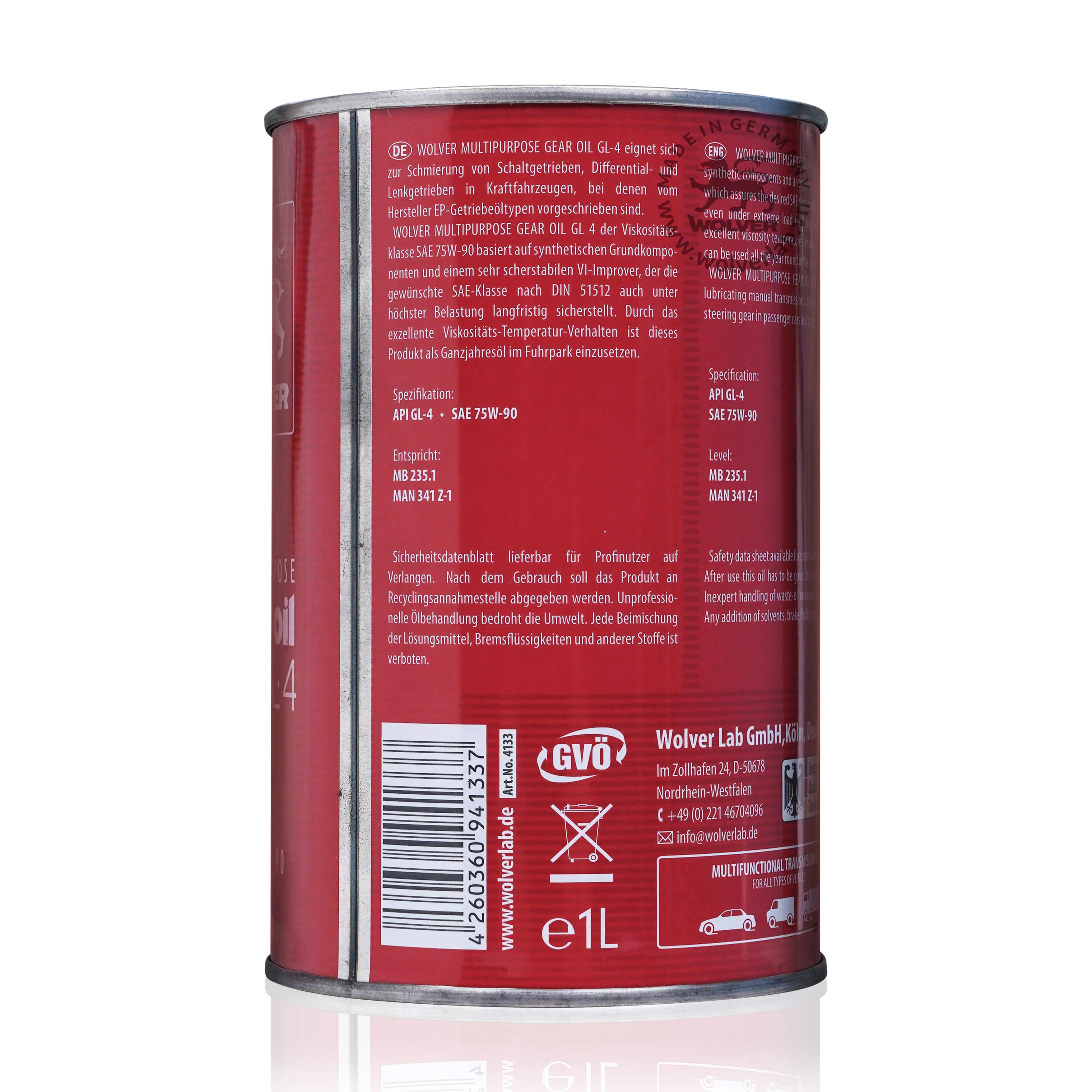 [HCM]Nhớt láp (hộp số) Wolver Gear Oil 75W90 1L GL-4
