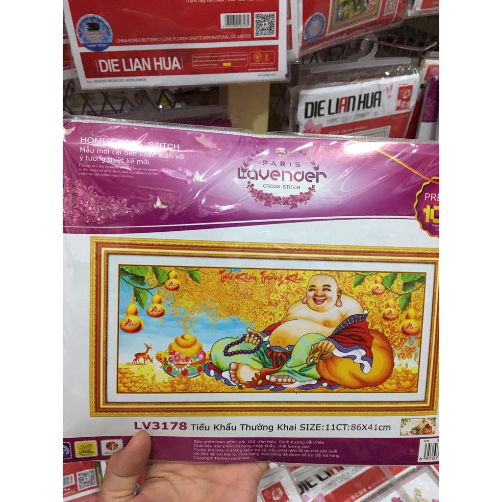 [HCM]Tranh thêu chữ thập Phật Di Lặc hồ lô vàng LV3178 - kích thước 86 * 41