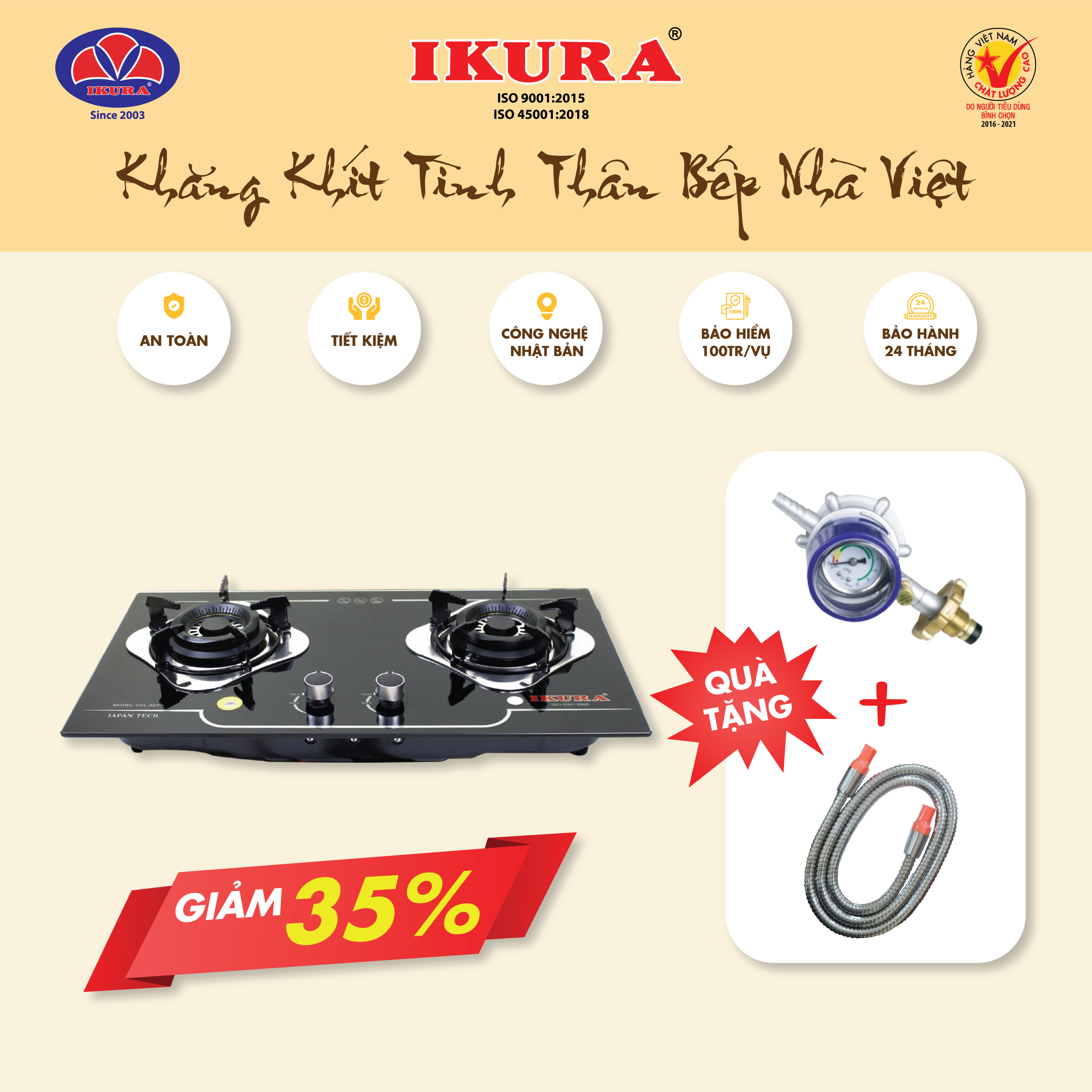 [HCM]BẾP GAS ÂM - (IV AC78) - Tặng van tự động + dây gas 15m