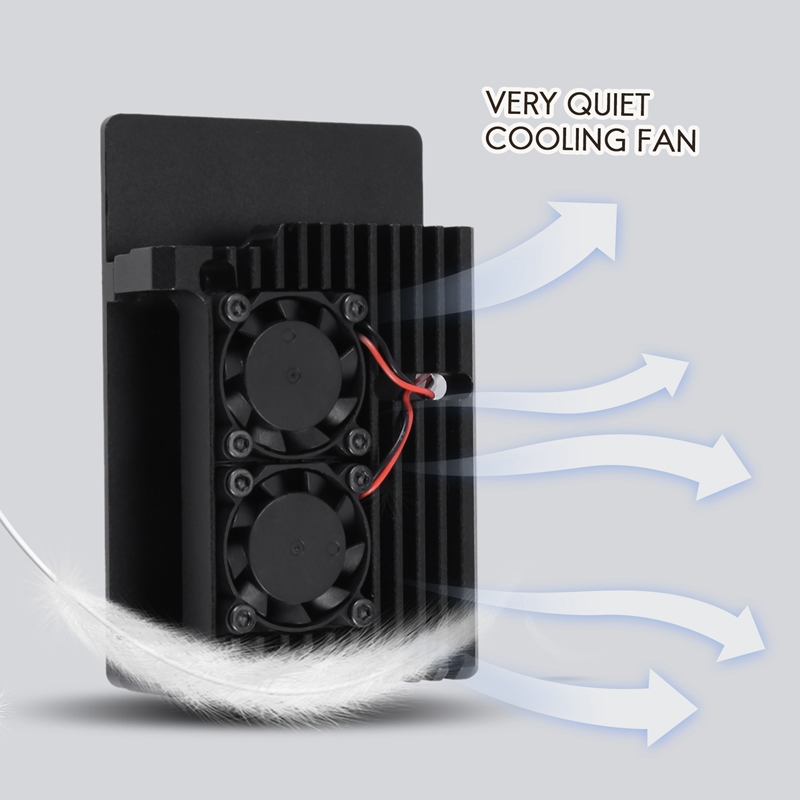 for Raspberry Pi 4 Aluminum Case with Dual Cooling Fan Metal Shell Black Enclosure for Raspberry Pi 4 Model B