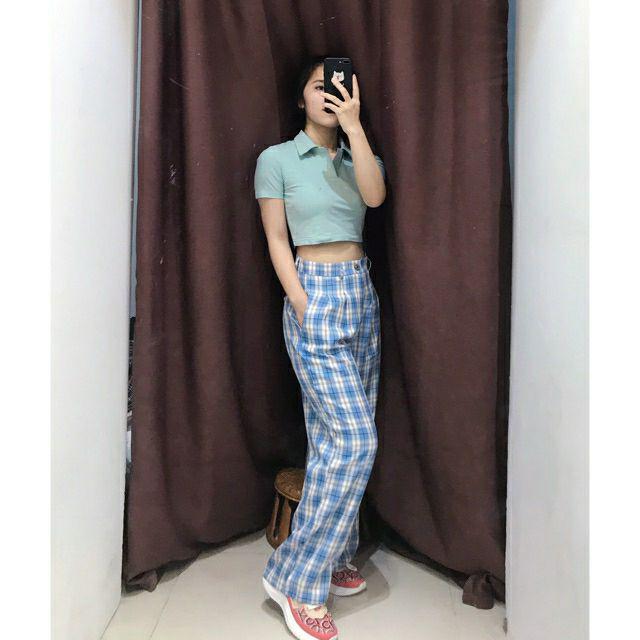 Quần kẻ ống suông_ cạp khóa xmth