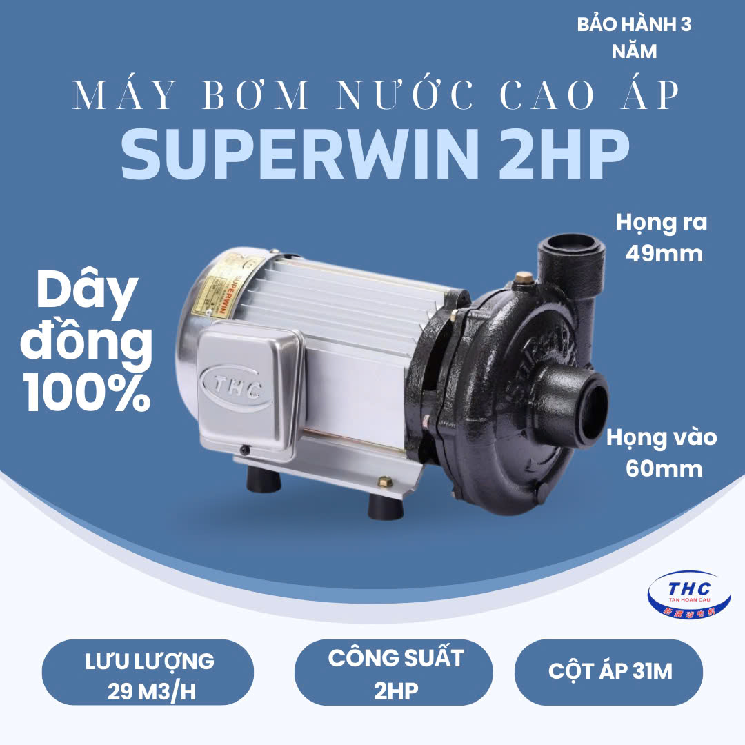 [HCM] MÁY BƠM NƯỚC CAO ÁP SUPERWIN 2HP (HỌNG 60/49MM) - SP1500