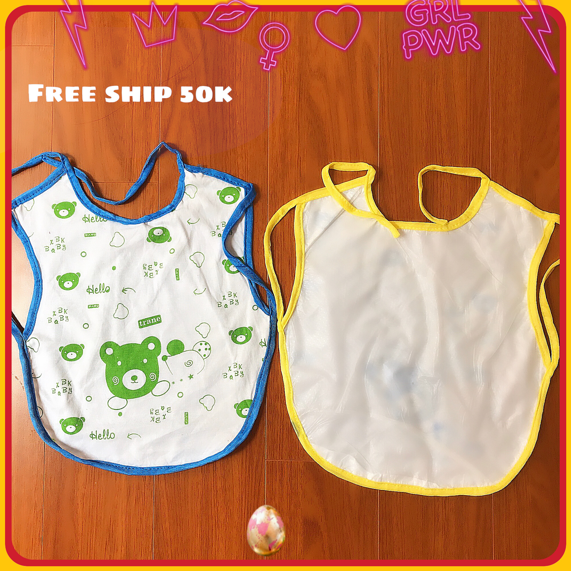 Rẻ vô địch ⚡ Set 3 Yếm vải chống thấm nước ăn dặm 2 lớp (1 lớp vải, 1 lớp nilon chống thấm), loại to hơn, siêu rẻ