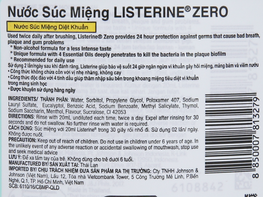 Nước súc miệng diệt khuẩn Listerine Zero 250ml