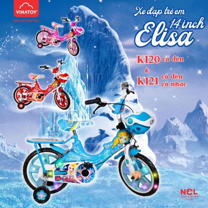 Xe Đạp Trẻ Em Nhựa Chợ Lớn 12 inch Hình Công Chúa Elisa , Khung Kim Loại Chắc Chắn