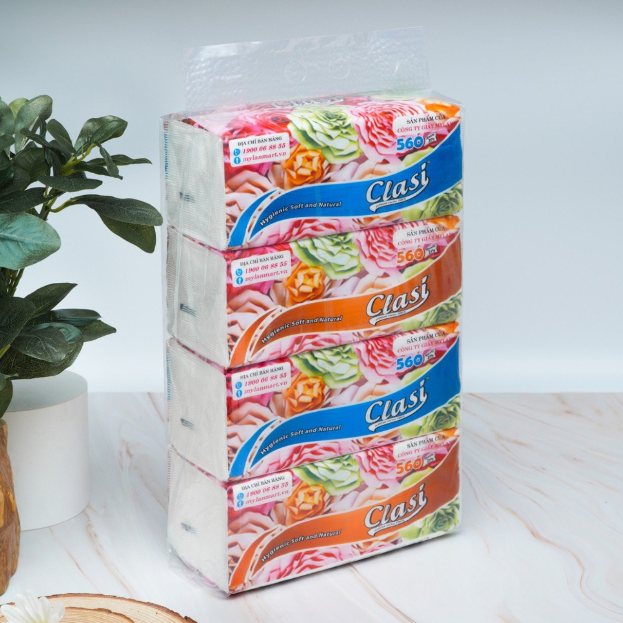 Combo 4 gói giấy rút clasi hoa hồng 3 lớp