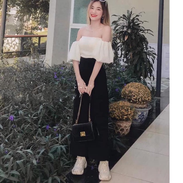Set Quần Suông + Áo Bẹt Vai Voan