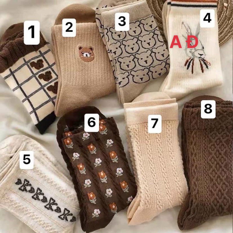 Set 8 Đôi Tất Nữ Hàn Quốc Vintage Siêu Xinh