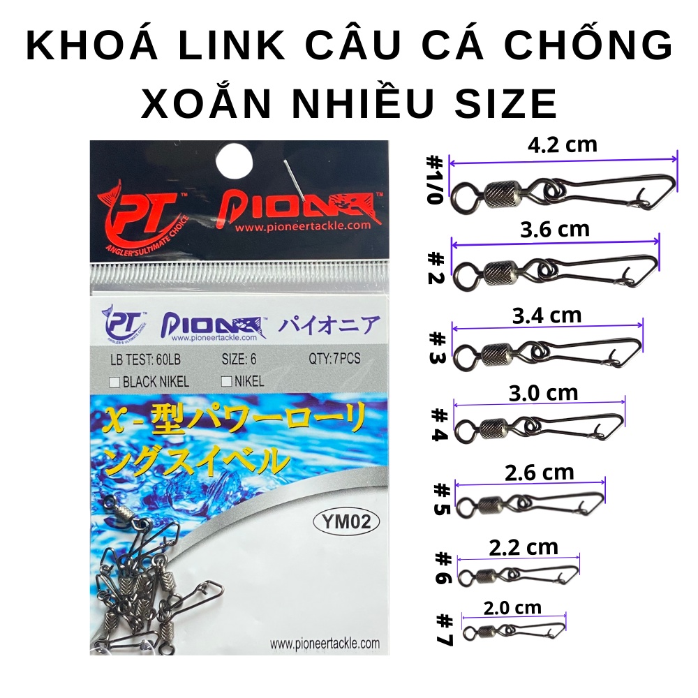 Khóa Linh Đen Pioneer, Mani Link Câu Cá Nhiều Size - Móc Khoá Pioneer - Khoá link chống xoắn