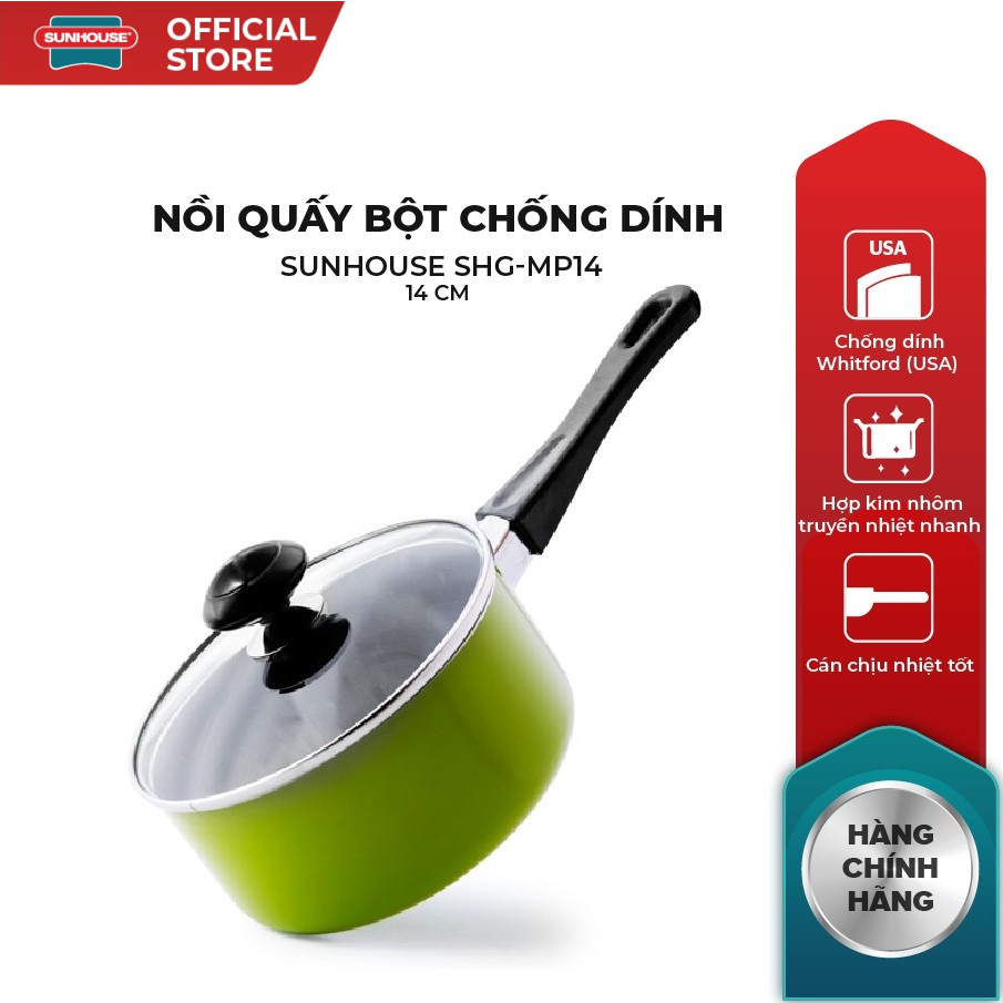Nồi quấy bột chống dính 100%  Sunhouse SHG-MP14 , 14 ink , nhỏ gọn , dễ sử dụng , phù hợp dùng cho nấu bột cho trẻ em .hàng cao cấp , chính hãng