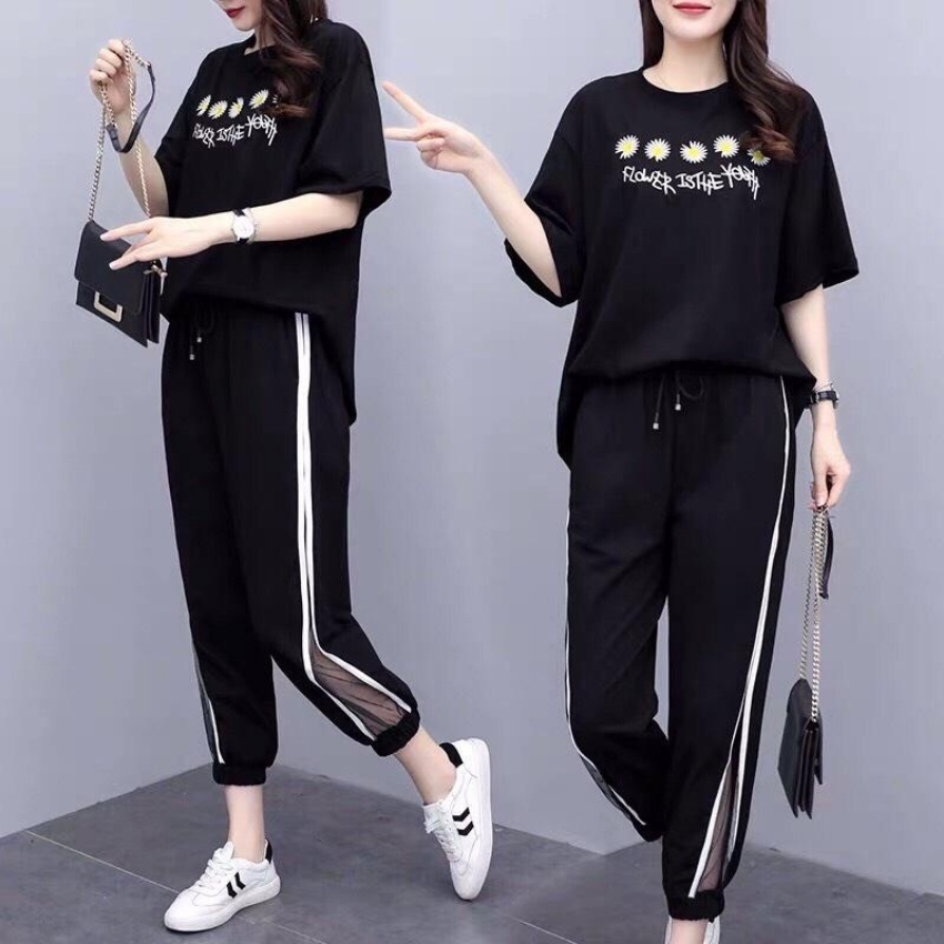 SET BỘ QUẦN ÁO NỮ CÁ TÍNH - ÁO THUN NỮ HỌA TIẾT THÊU NỔI TRẮNG VÀ QUẦN DÀI BO ỐNG VIỀN TRẮNG - THỜI TRANG SÀI GÒN GIÁ RẺ