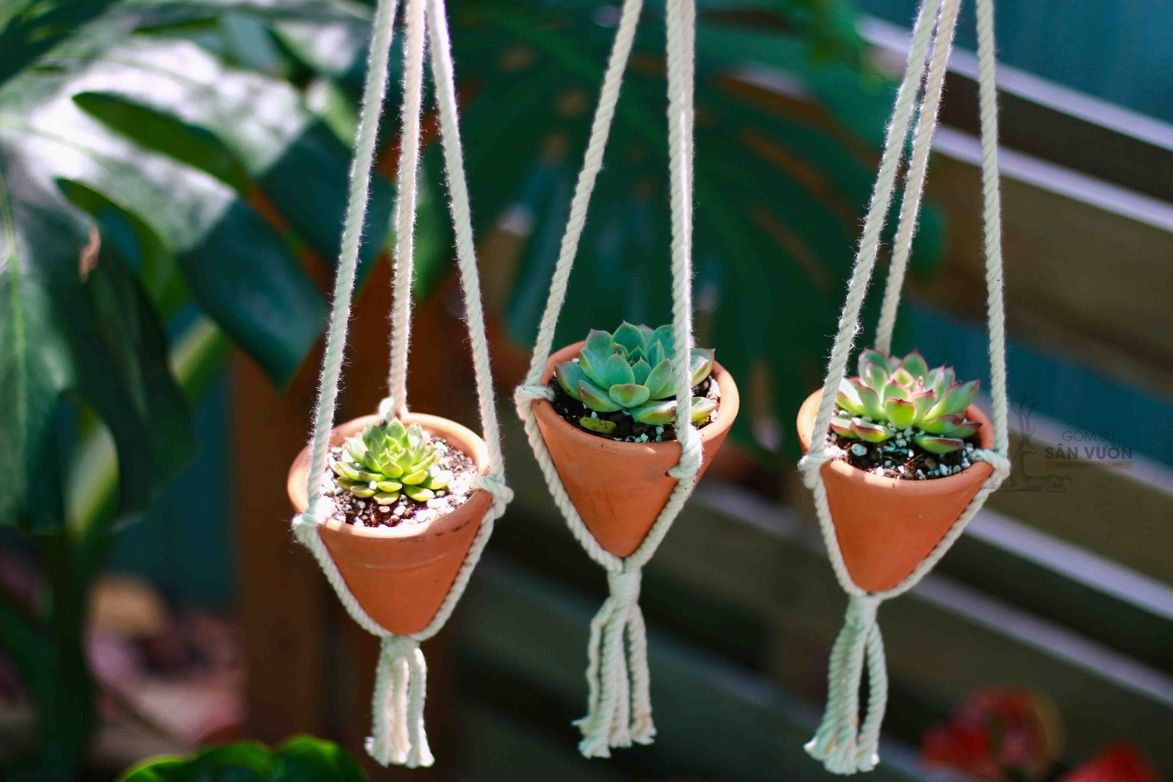 Combo 3 Chậu Treo Decor Gốm Đất Nung hình Bánh Ú ( Chóp Nón ) - Gốm Sứ Sân Vườn