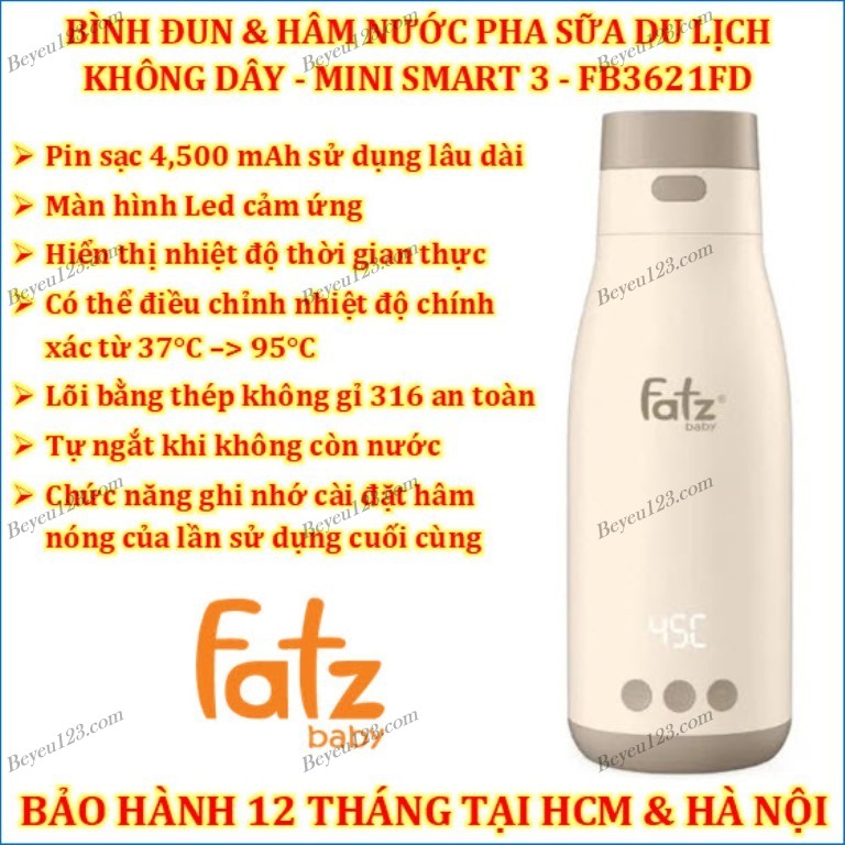 (MINI SMART 3) Bình hâm nước pha sữa di động cầm tay Fatzbaby Fatz FB3621FD GHOT2