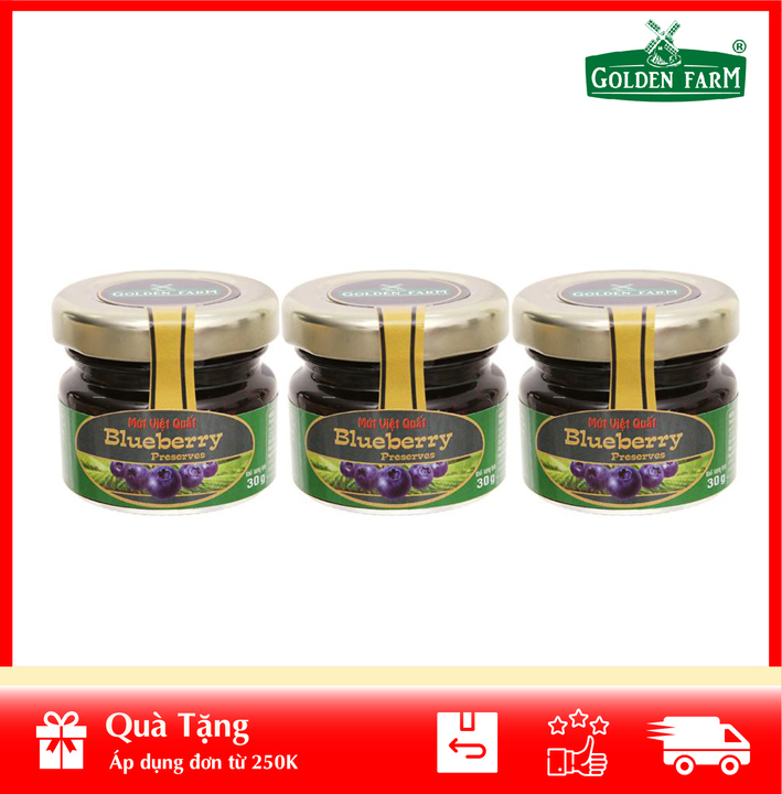 [HOÀN TIỀN MAX 10%][ HÀNG CÔNG TY ] Lốc 3 Hủ Mứt Việt Quất Golden Farm (30gr x 3)