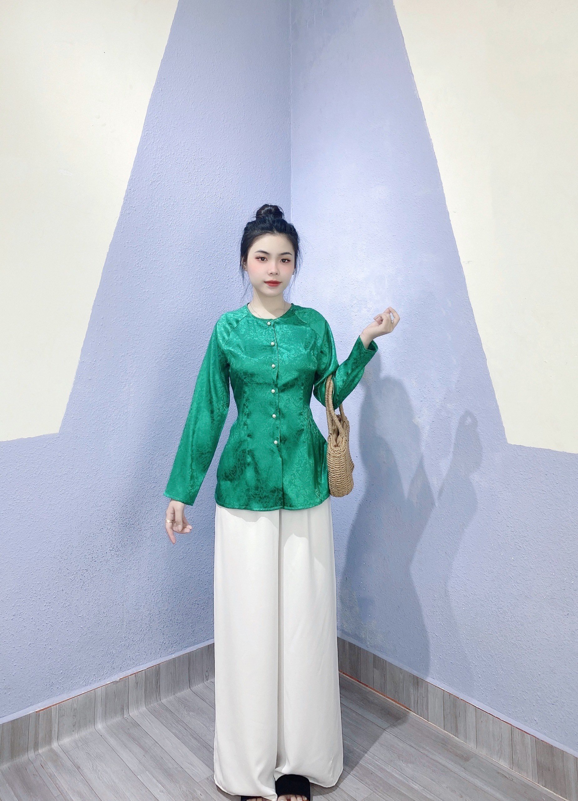 Áo lẻ bà ba gấm tay dài  G4