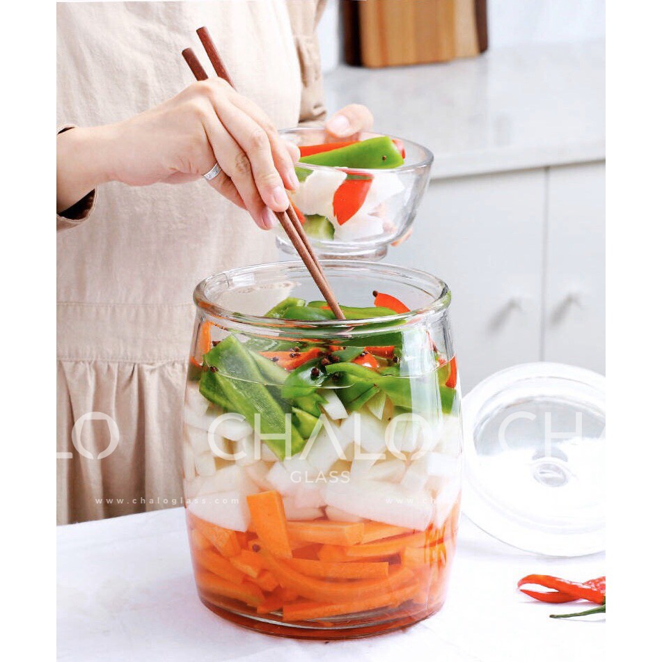 Bình thuỷ tinh 2000ml nắp núm đựng gạo, muối dưa...