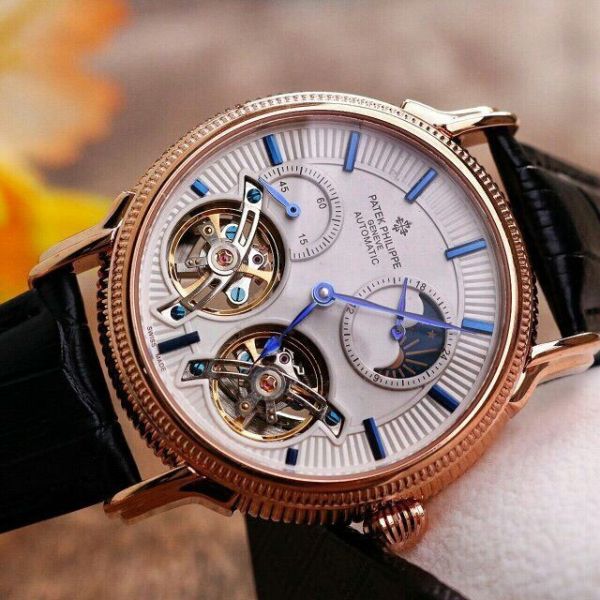 { BẢO TÍN JSC MUA 1 TẶNG 1 } Đồng Hồ Patek Philippe Double Vàng Hồng Thời Trang Nam Automatic Lộ 2 Máy Cao Cấp + Thẻ Bảo Hành