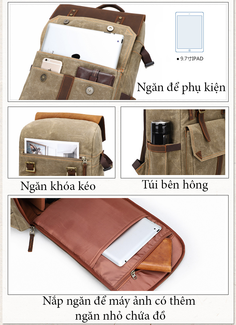 [HCM]Balo đựng máy ảnh vải canvas cao cấp
