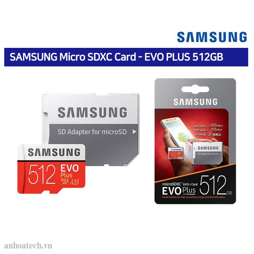 [HCM][Xả Kho] Thẻ Nhớ MicroSDXC Samsung EVO Plus U3 512GB 100MB/s MB-MC512H - Hàng Chính Hãng