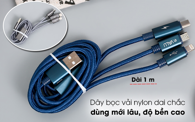 Cáp 3 đầu Lightning Type C Micro 1m eValu Spanker B 2 ( Like New )