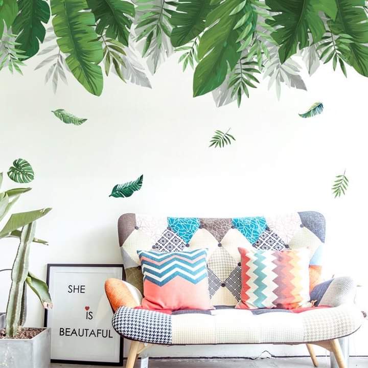 [HCM]DECAL DÁN TƯỜNG GIÀN XANH LÁ VÀ ĐÔI HẠC HỒNG