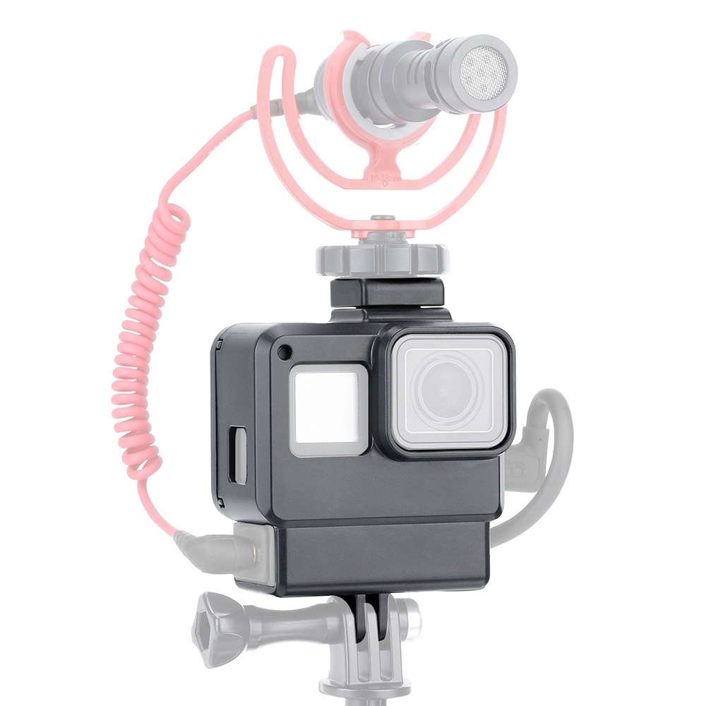 V2 Vlog Case Action Camera Housing Shell Vlogging Cage Frame with Cold Shoe Mount for GoPro Hero 7 6 5 Black for External Microphone & Pro 3.5mm Mic Adapter