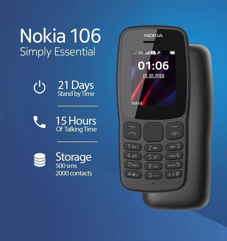 Điện thoại Nokia 106 (2018) 2 Sim( Máy đã sử dụng ) được thay vỏ mới,pin sạc mới