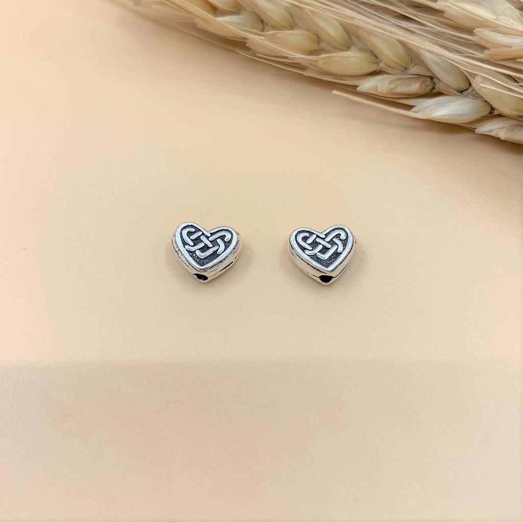Charm nối trái tim hoa văn - Charm Bạc 925 - Mã CA605