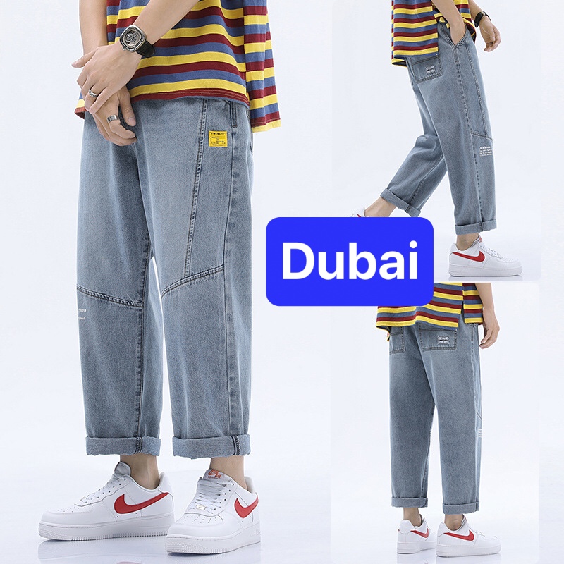QUẦN BAGGY JEAN NAM CHẤT BÒ XANH ĐẮP KIỂU LOGO ỐNG RỘNG DÀI SÀNH ĐIỆU HÈ QUẢNG CHÂU DB-992 - DUBAI FASHION