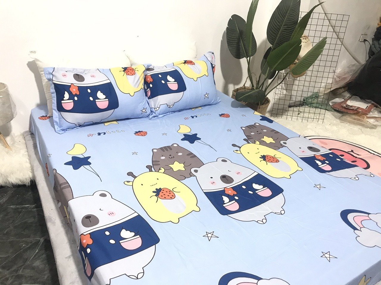 Bộ ga gối cotton poly 3 món họa tiết mẫu doremon đàn